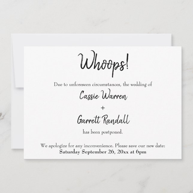 "Hoppsan!" Uppskjutet tillkännagivande från Bröllo (Framsida)