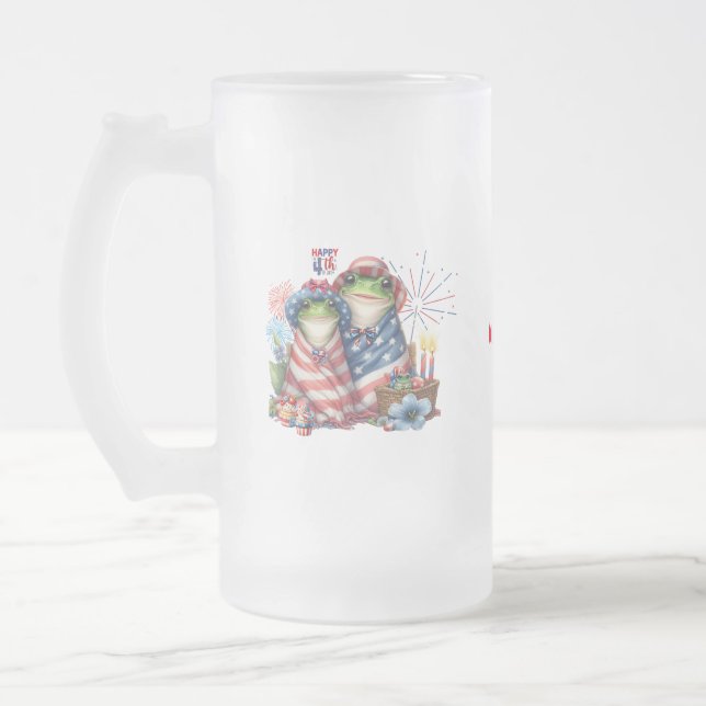 "Hoppy" 4:e juli Independence day Frogs Design Frostat Ölglas (Vänster)
