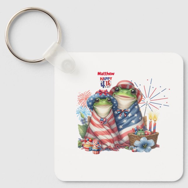 "Hoppy" 4:e juli Independence day Frogs Design Nyckelring (Framsida)