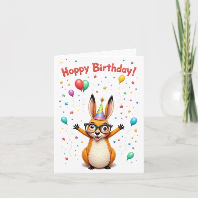 "Hoppy Birthday!" Cute Kangaroo Birthday Card med Kort (Framsida)