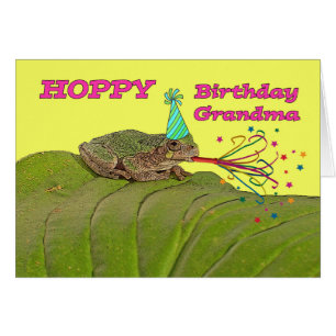 Hoppy Birthday för Grandma Party Frog med Hat Hälsningskort