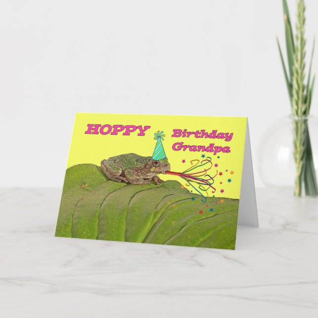 Hoppy Birthday för Grandpa Party Frog med Hat Kort (Framsida)