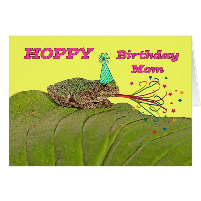 Hoppy Birthday för Mamma, Frog Födelsedagsfest Hälsningskort (Framsidan Horizontal)