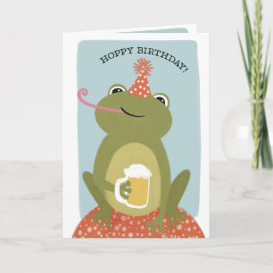 Hoppy Birthday Frog & Beer Punny Birthday Card Kort