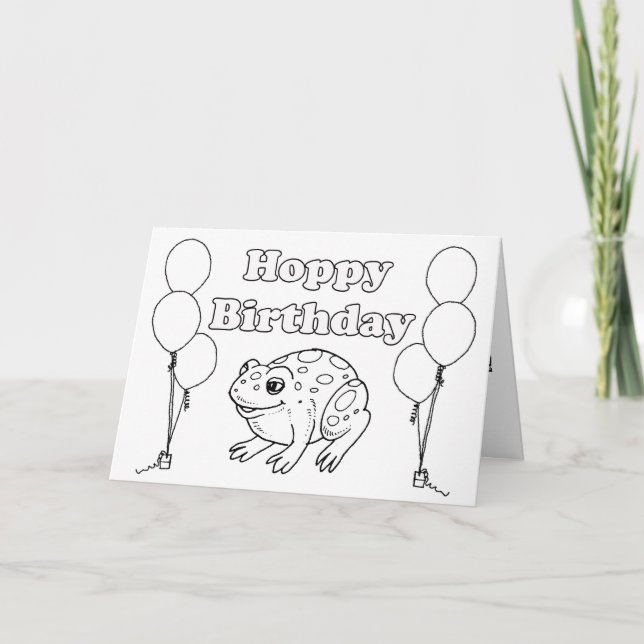 Hoppy BIrthday Frog Coloring Bok Card Kort (Framsida)