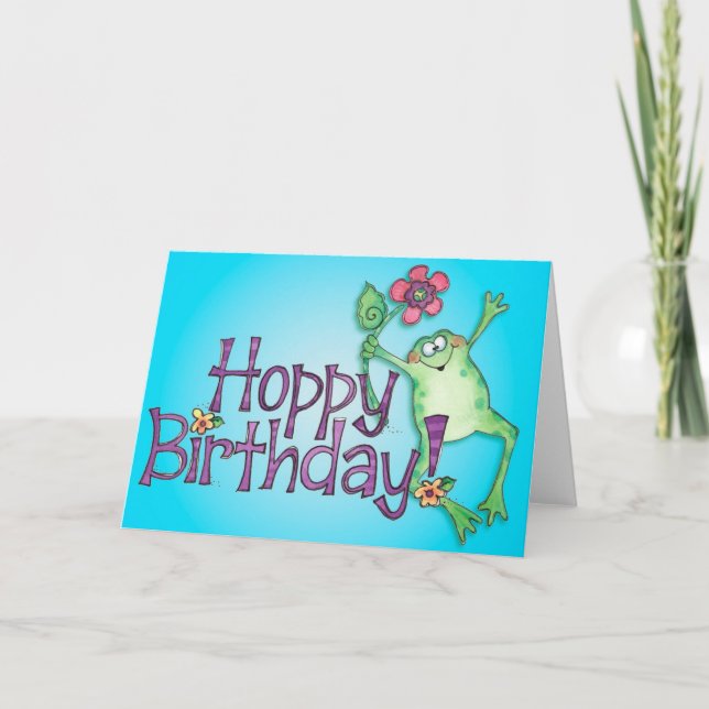 Hoppy Birthday Frog - Greeting Card Kort (Framsida)
