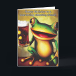 Hoppy Birthday! Funny Frog Holding Beer Glass Kort<br><div class="desc">Hoppy Birthday! Groda Frog Holding Beer Glass Birthday Card Celebrate i stil med detta banderoll och humoriserande kort,  med en vidlyftig groda som håller ett frostigt ölglas! Det här kortet är perfekt för älskare,  party-entusiaster,  och alla som uppskattar en bra skrattar på sin födelsedag.</div>
