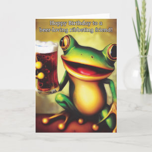 Hoppy Birthday! Funny Frog Holding Beer Glass Kort