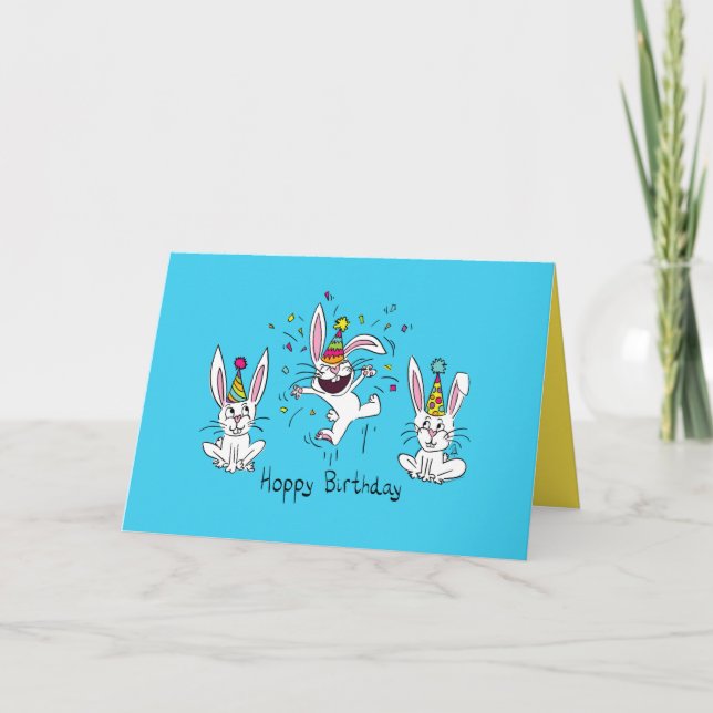 Hoppy Birthday Lycklig Bunny Rabbit Greeting Card Kort (Framsida)