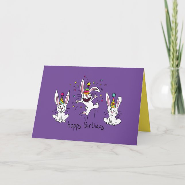 Hoppy Birthday Lycklig Bunny Rabbit Greeting Card Kort (Framsida)