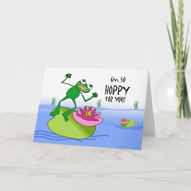 Hoppy Birthday, Lycklig och Funny Frog på Lily Pad Kort (Framsida)