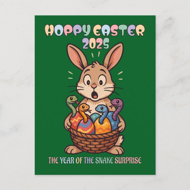 Hoppy Easter 2025: The Year of the Snake Surprise! Helg Vykort (Framsida)