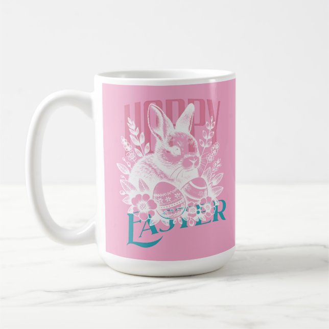 Hoppy Easter Bunny Stamp Pink Kaffemugg (Vänster)