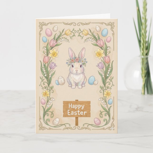 Hoppy Easter Card - Floral Bunny Frame Kort (Framsida)