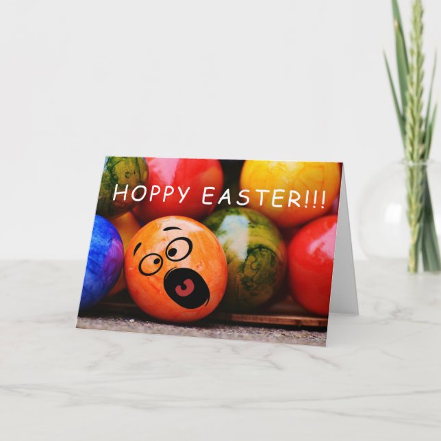Hoppy Easter Funny Dyed Easter Eggs Helgkort (Framsida)