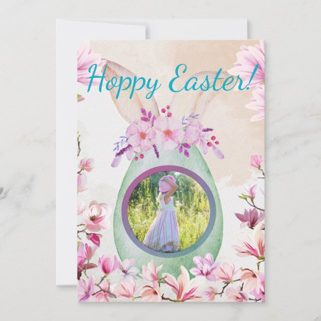 Hoppy Easter green egg photo Inbjudningar (Framsida)