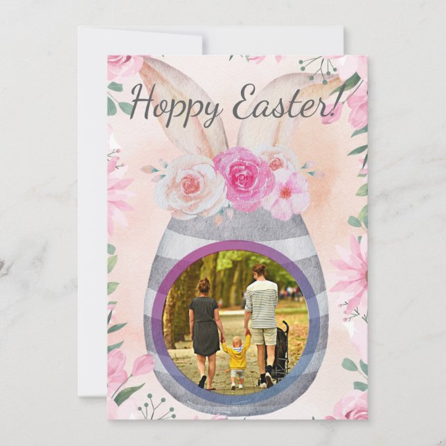Hoppy Easter photo in grey egg Inbjudningar (Framsida)