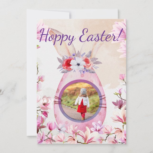Hoppy Easter pink egg photo Inbjudningar (Framsida)