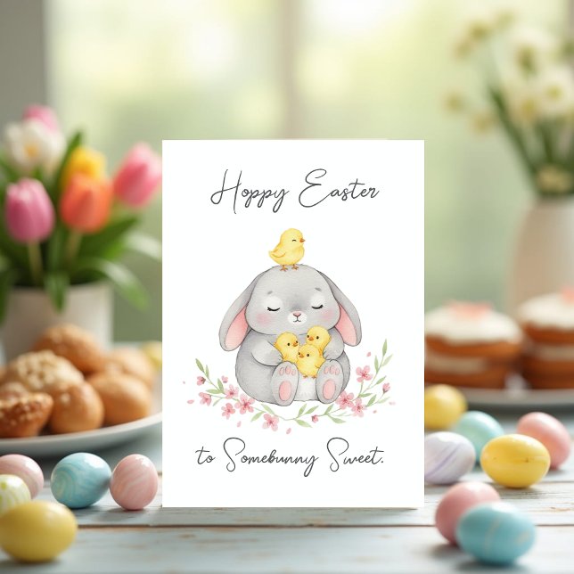 Hoppy Easter to Somebunny Sweet Easter Card Helgkort (Hoppy Easter to Somebunny Sweet – Cute Bunny & Chicks Easter Greeting Card)