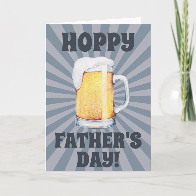 Hoppy Fars dag Beer Mugg Blue Sunburst Kort (Framsida)