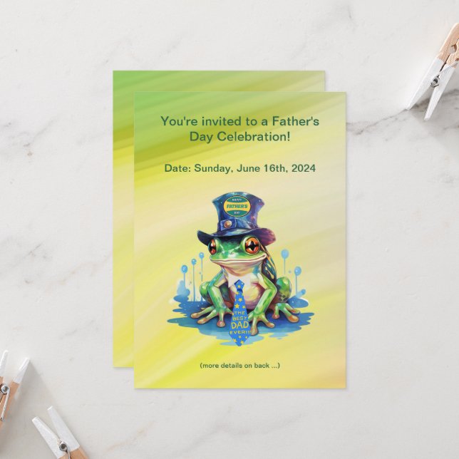 "Hoppy" Fars dag Frog Top hat och Tie Design Inbjudningar (Fram/Back In Situ)