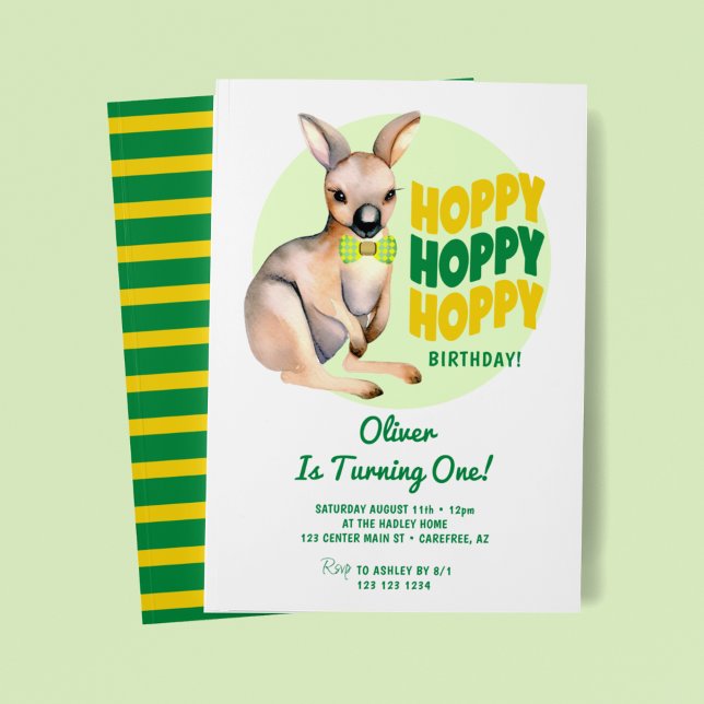Hoppy födelsedag känguru 1-årsdag inbjudningar (Skapare uppladdad)