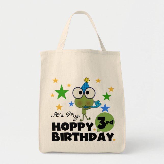 Hoppy Frog 3:e födelsedag Tshirts och presenter Tygkasse (Framsidan)