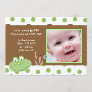 HOPPY FROG Baby Foto-födelsemeddelande Meddelande