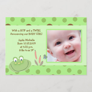 HOPPY FROG Baby Foto-födelsemeddelande Meddelande