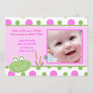 HOPPY FROG Baby Foto-födelsemeddelande Meddelande