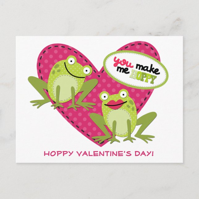 Hoppy Frog Rosa Heart Valentine Vykort (Framsida)