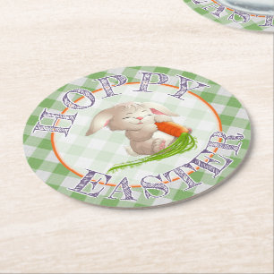 Hoppy Glad påsk Bunny Grönt Gingham Mönster Underlägg Papper Rund