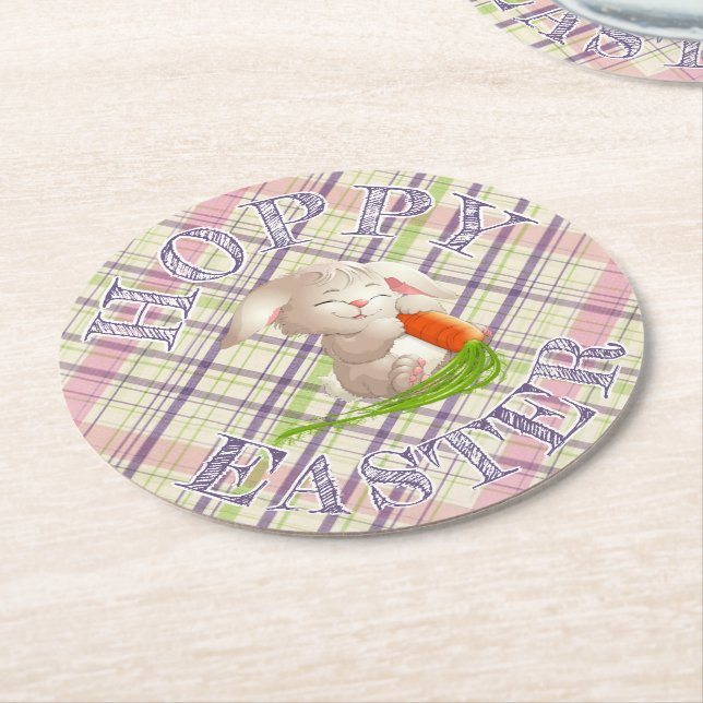 Hoppy Glad påsk Bunny Rand och Play Mönster Underlägg Papper Rund (Vinklad)