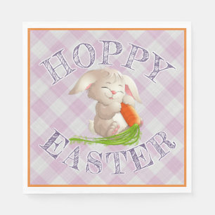 Hoppy Glad påsk Bunny Rosa Gingham Mönster Pappersservett