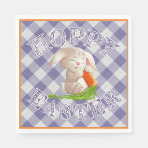 Hoppy Glad påsk Bunny Violet Gingham Mönster Pappersservett