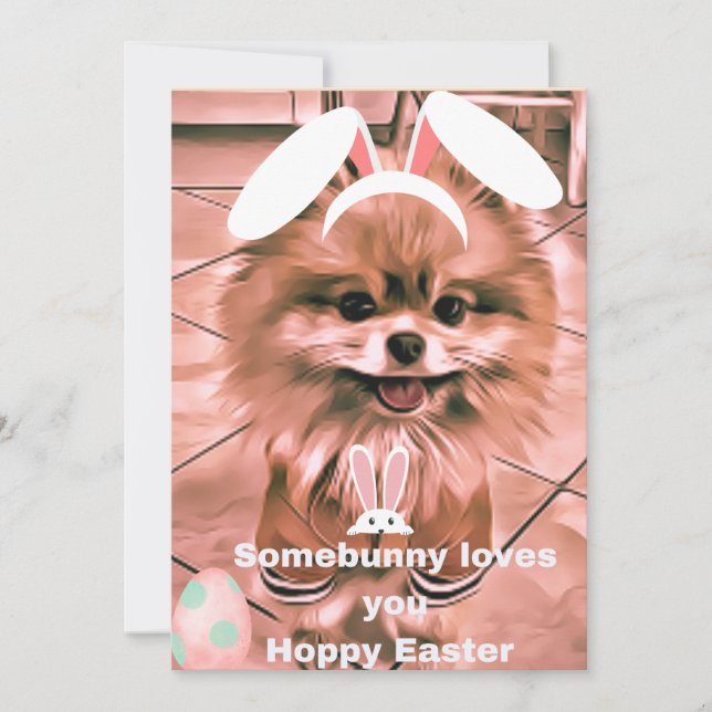 Hoppy Glad påsk Helgdag Card Pomeranian Julkort (Framsida)