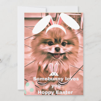 Hoppy Glad påsk Helgdag Card Pomeranian Julkort