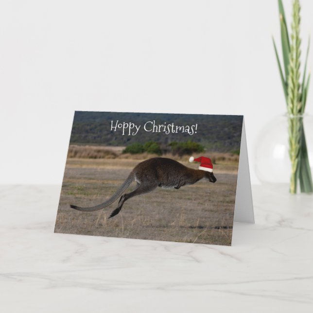 Hoppy God jul Kangaroo Red Santa Hat Kort (Framsida)