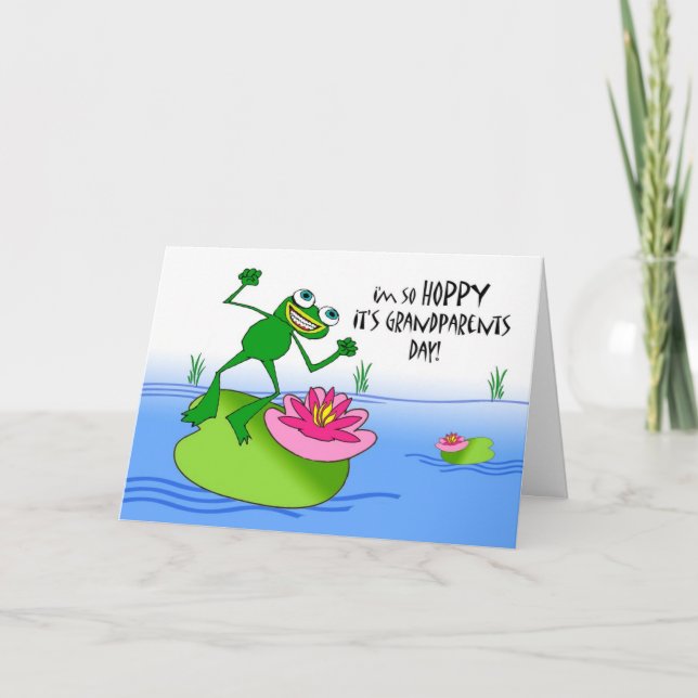 Hoppy Grandföräldrar Day, Lusnyo Frog på Pond Kort (Framsida)