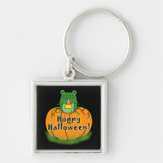 Hoppy Halloween Frog Fyrkantig Silverfärgad Nyckelring