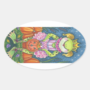 HOPPY HALLOWEEN FROG STICKERS LAKAN Oval Ovalt Klistermärke