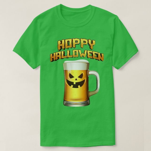 Hoppy Halloween Pumpkin Ansikte Beer Drinkers T Shirt (Design framsida)