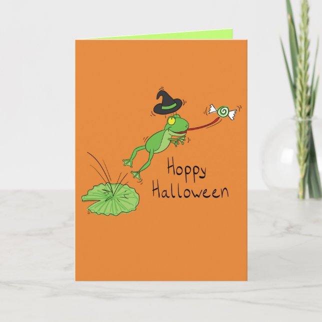 Hoppy Halloween - roligt grodahälsningkort Kort (Framsida)