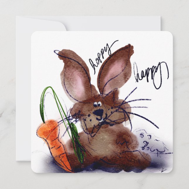 Hoppy Happy Easter Watercolor Bunny Notecard Anteckningskort (Framsida)
