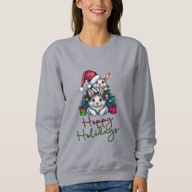 Hoppy Helgdag julbunnies Sweatshirt T Shirt (Framsida)