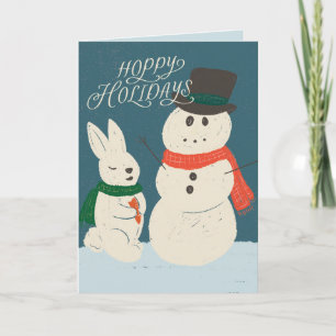 Hoppy Helgdagars Bunny & Snögubbe Greeting Card Kort