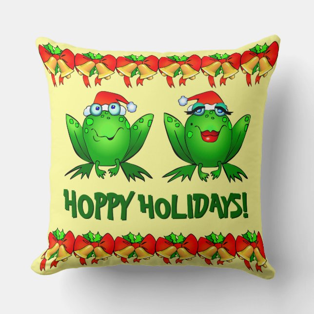 Hoppy Helgdagars Cute Santa Frogs Kudde (Framsida)