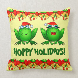 Hoppy Helgdagars Cute Santa Frogs Kudde
