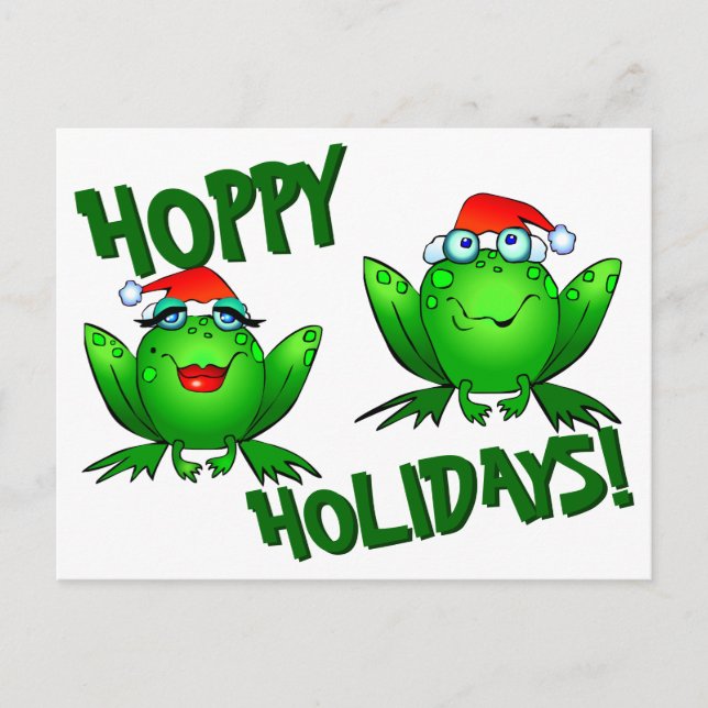 Hoppy Helgdagars Cute Tecknad jul Frogs Vykort (Framsida)