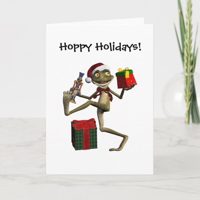 Hoppy Helgdagars Santa Frog Blank Card Helgkort (Framsida)